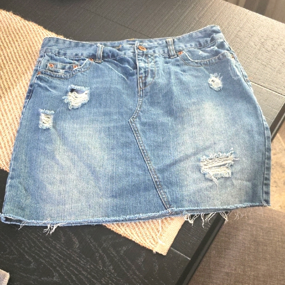 Denim Distressed Skirt